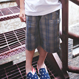 Boys Blue Plaid Shorts, model