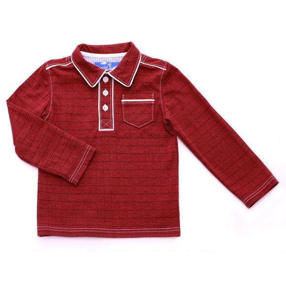 Red Windowpane Long Sleeve Polo