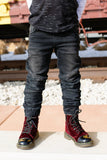 Rowen Christian Couture Denim: Moto Jogger style in jet black