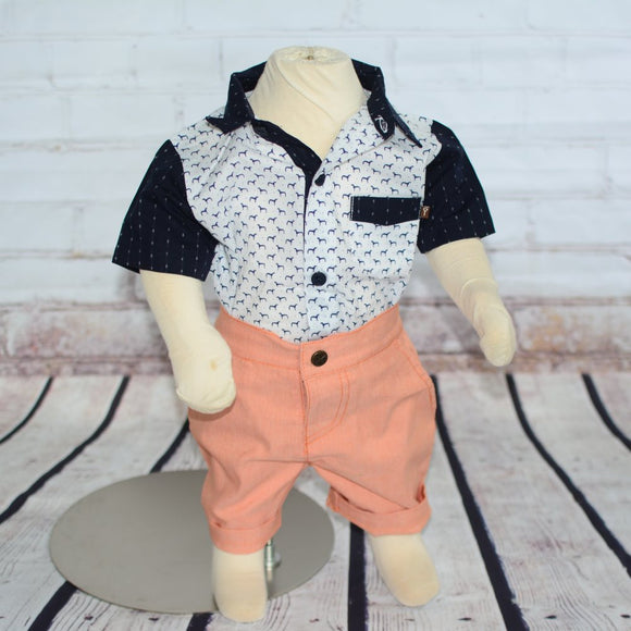 Dog Print Shirt & Orange Short Baby Set - Clearance!