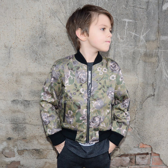 Moss Green Floral Bomber Jacket